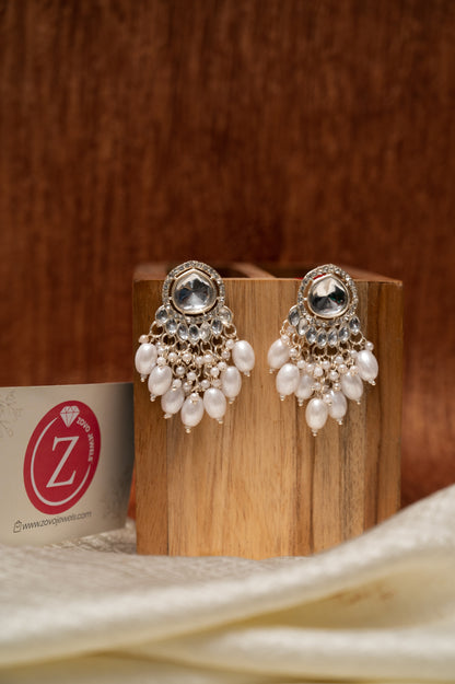 Royal White Kundan Pearl Drop Earrings