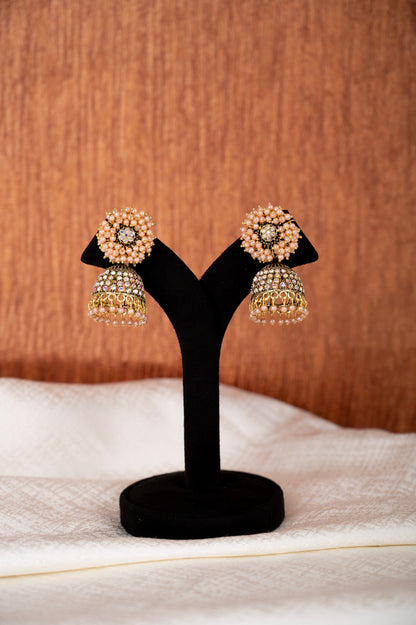 Peach Color Earring Set, Jhumki Earring