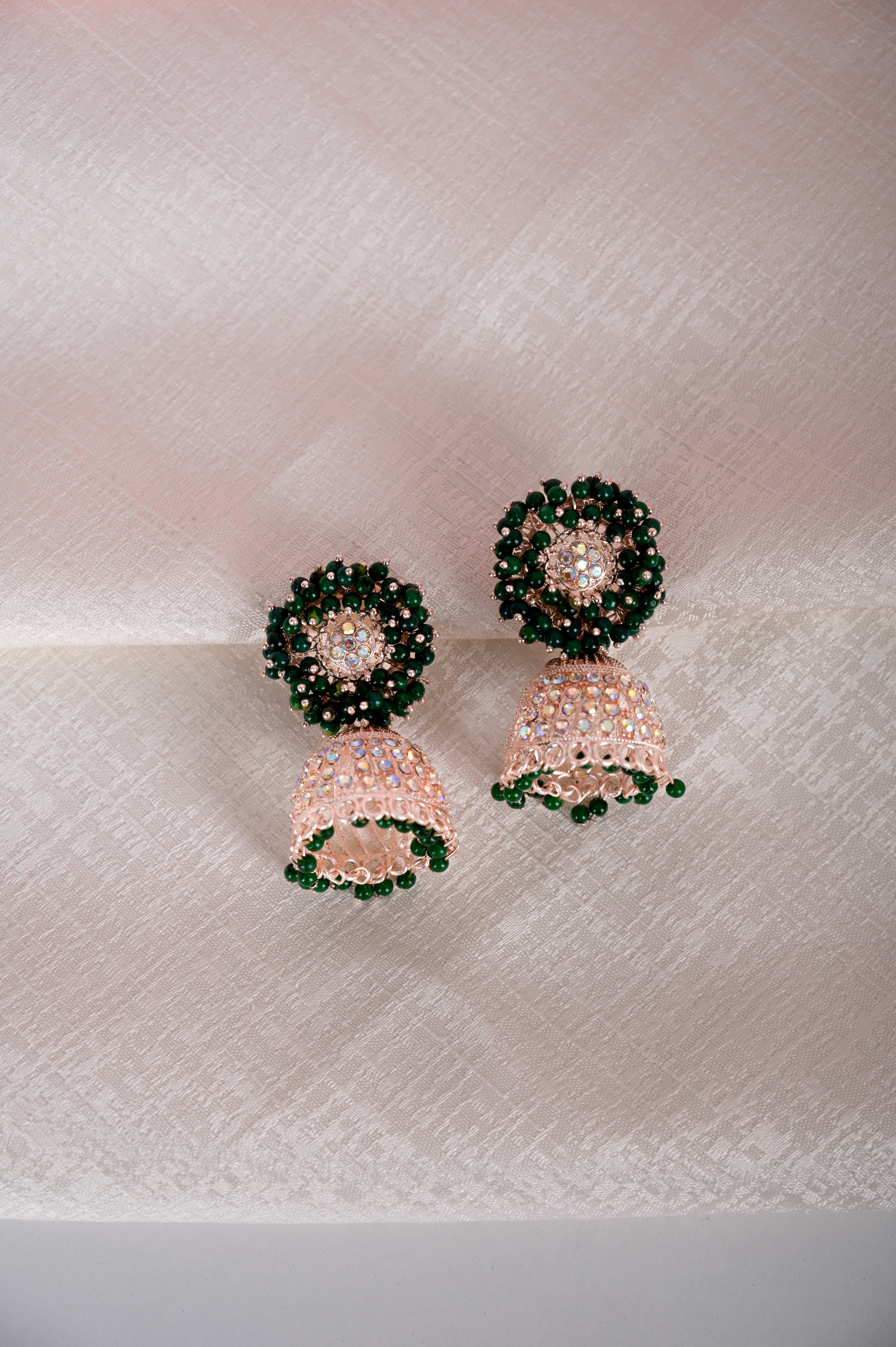 Dark Green Earring Set, Jhumki Earring