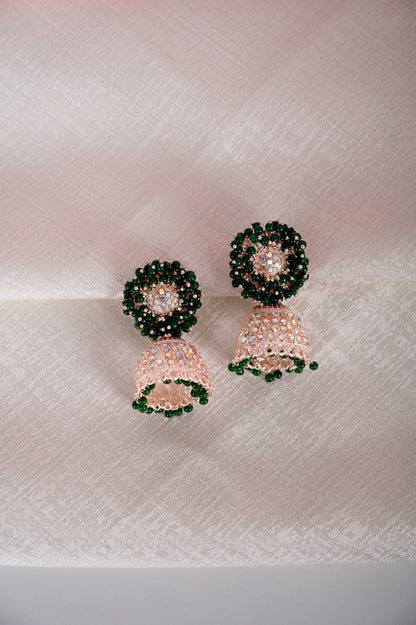 Dark Green Earring Set, Jhumki Earring