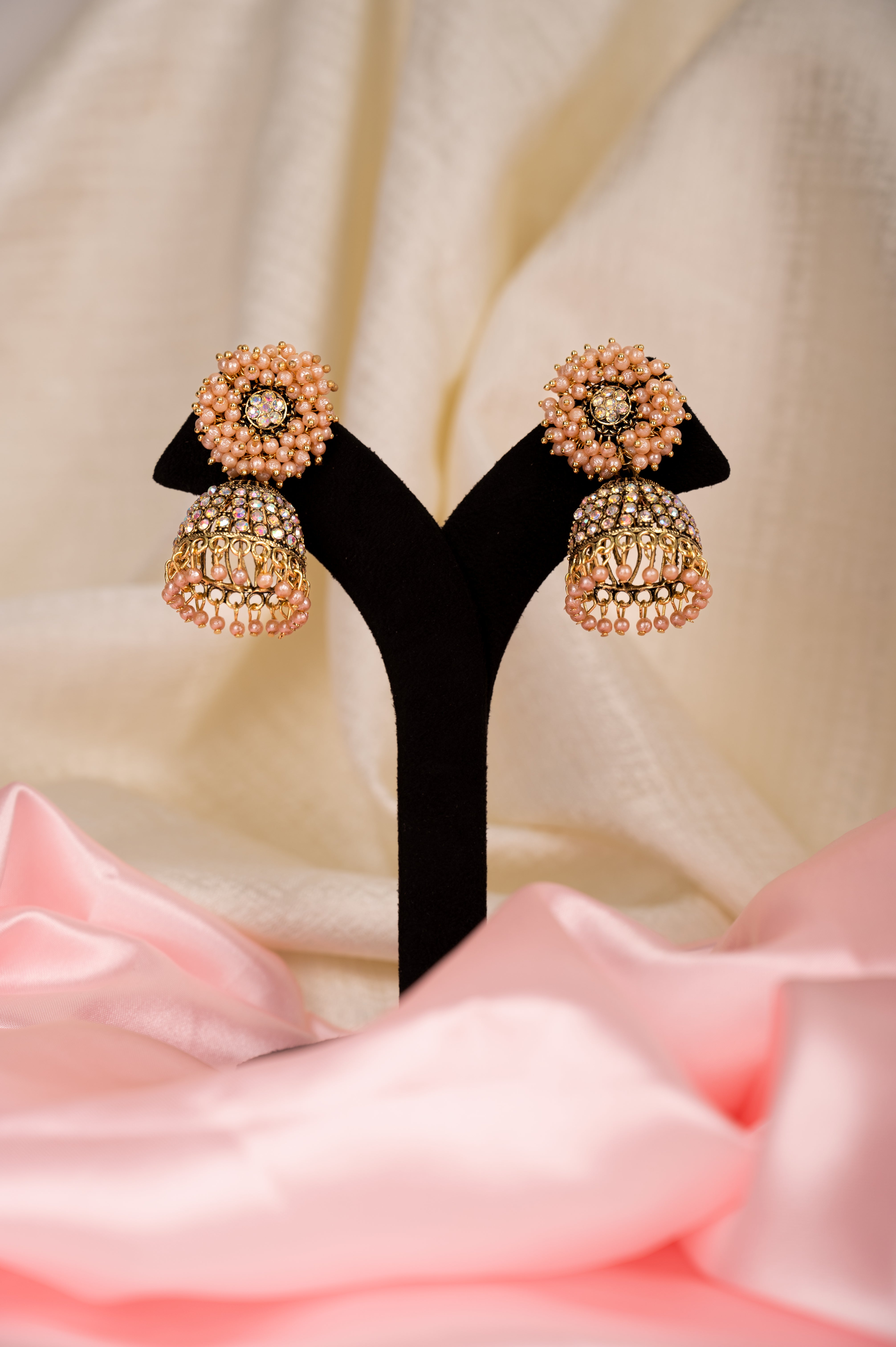 Peach Color Earring Set, Jhumki Earring
