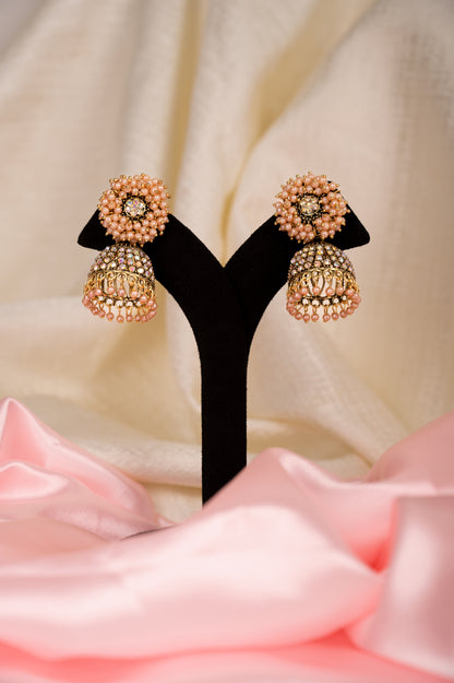 Peach Color Earring Set, Jhumki Earring