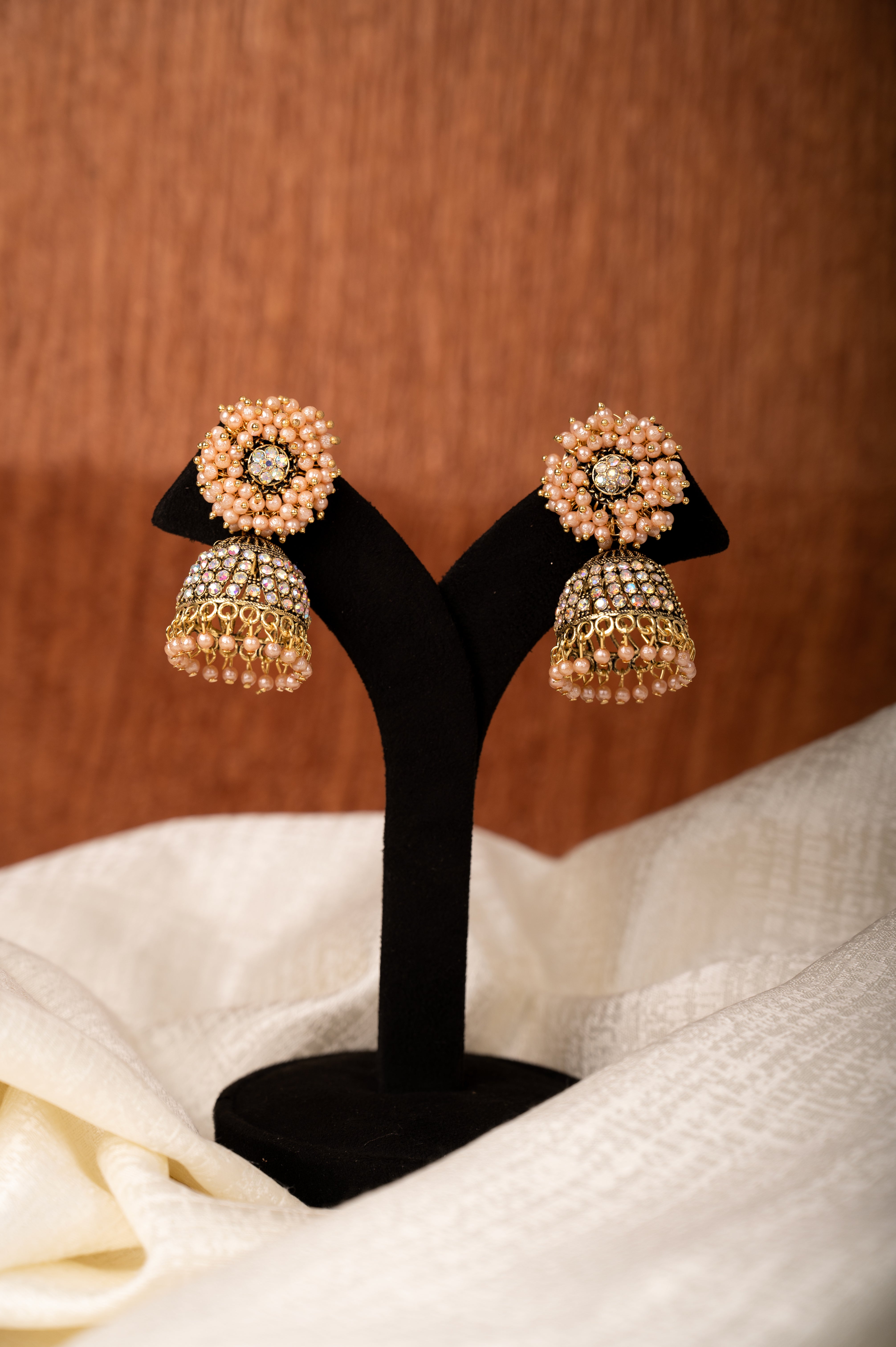 Peach Color Earring Set, Jhumki Earring