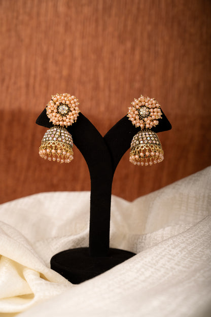 Peach Color Earring Set, Jhumki Earring