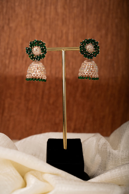 Dark Green Earring Set, Jhumki Earring