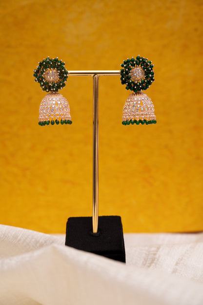 Dark Green Earring Set, Jhumki Earring