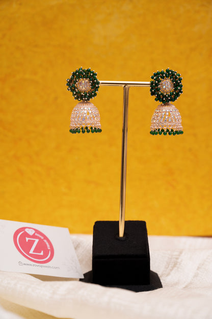 Dark Green Earring Set, Jhumki Earring