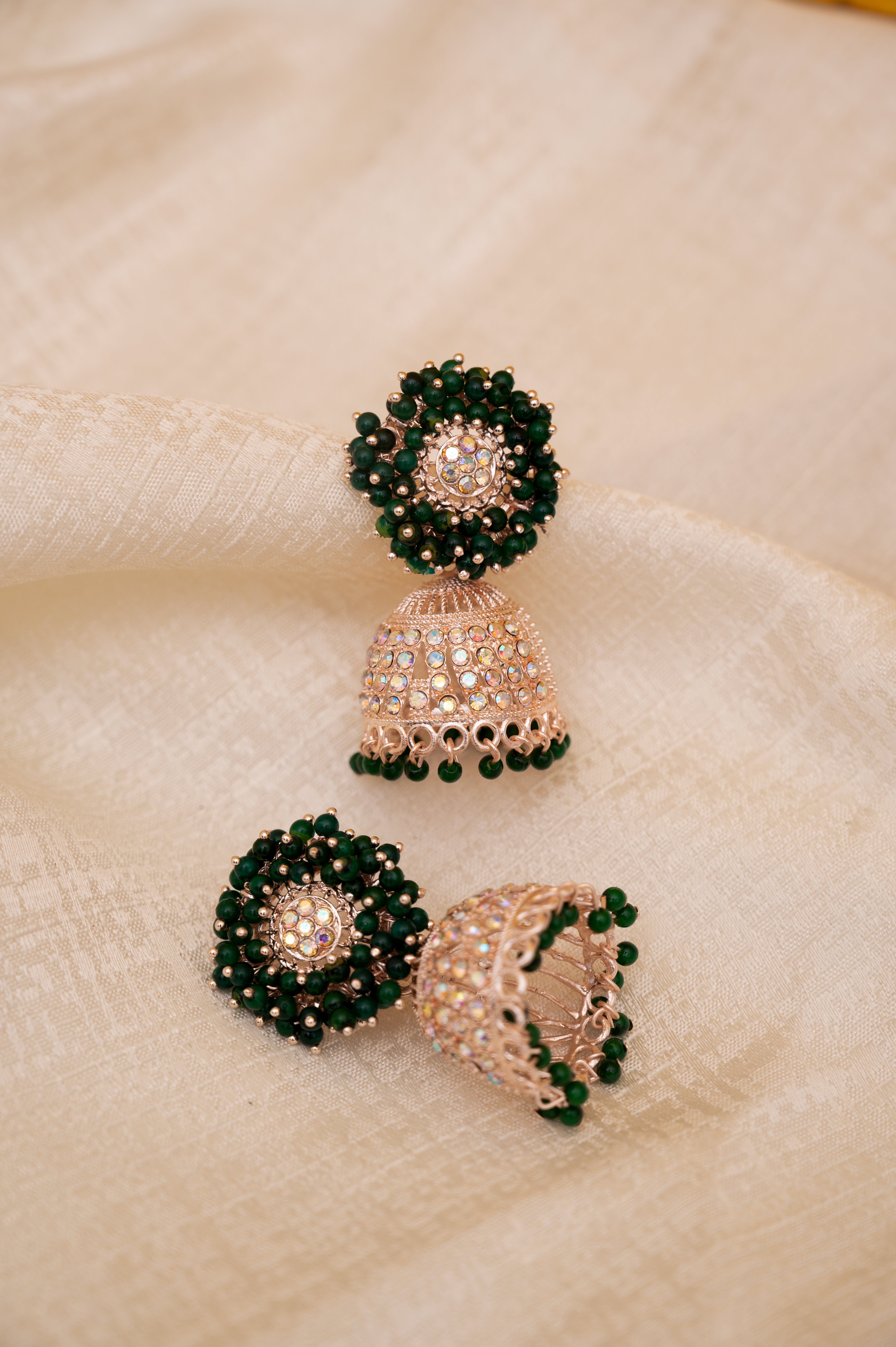 Dark Green Earring Set, Jhumki Earring