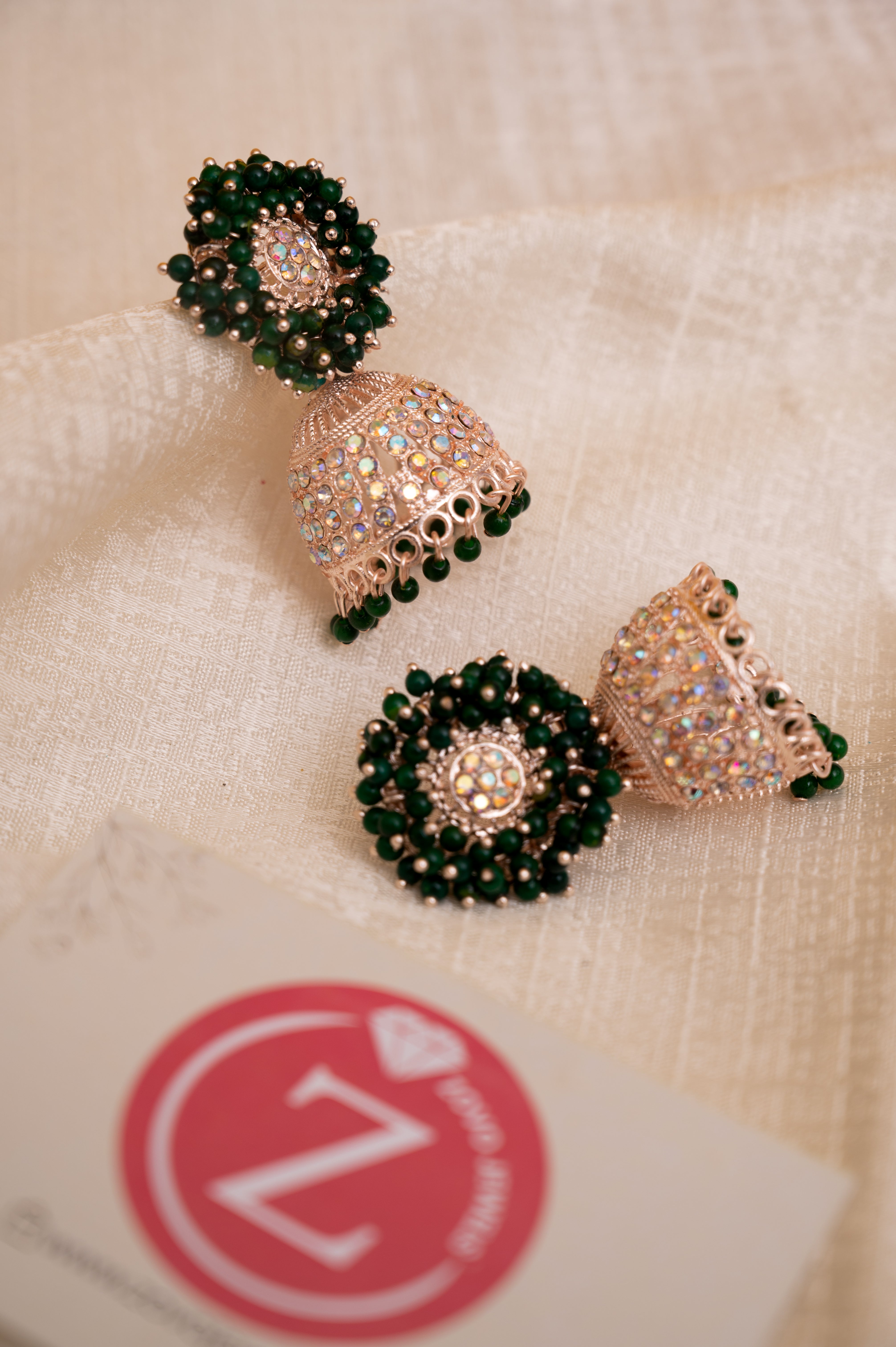 Dark Green Earring Set, Jhumki Earring