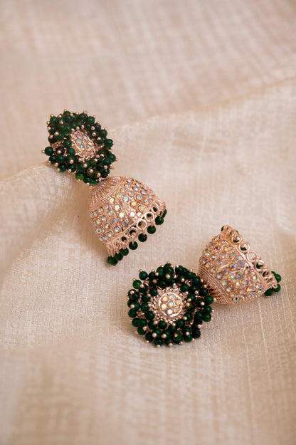 Dark Green Earring Set, Jhumki Earring