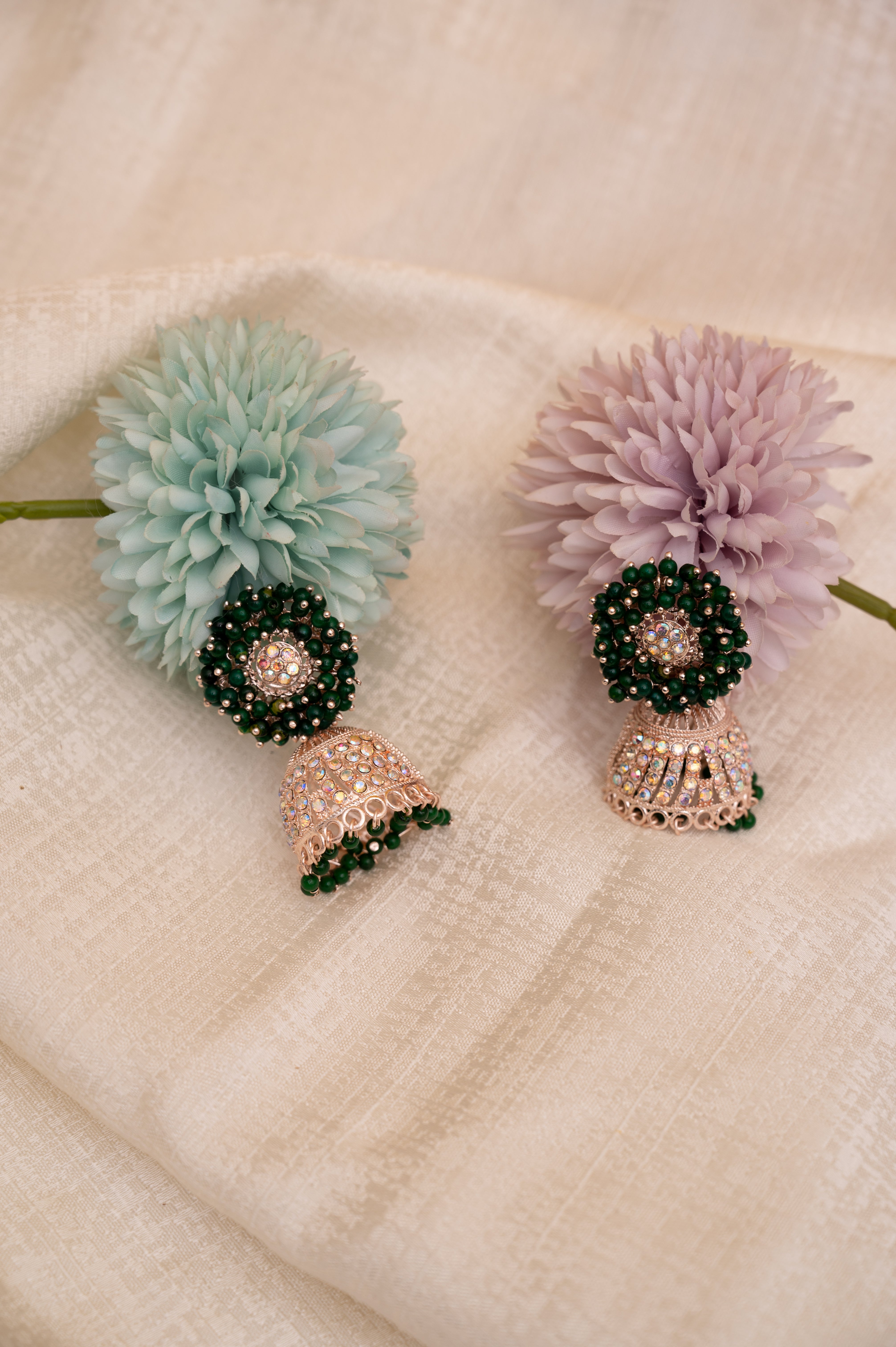Dark Green Earring Set, Jhumki Earring