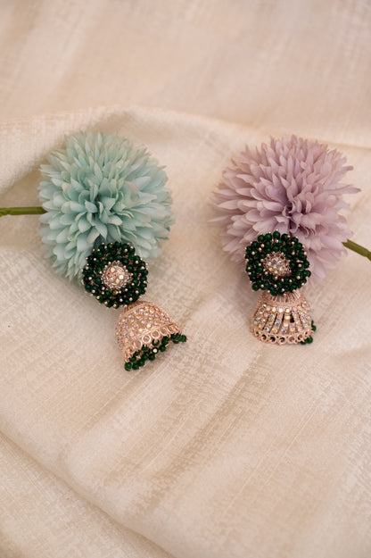 Dark Green Earring Set, Jhumki Earring