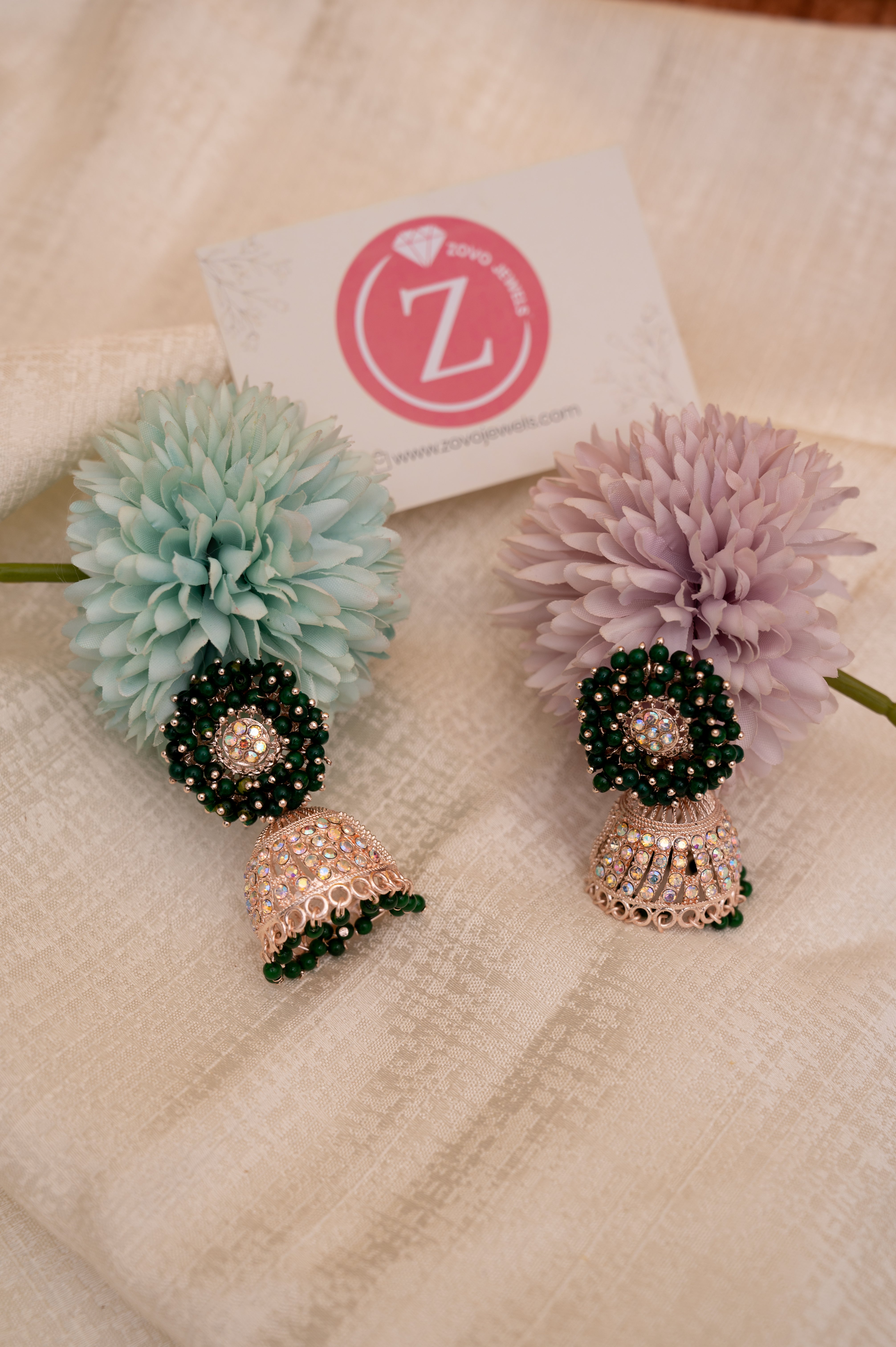 Dark Green Earring Set, Jhumki Earring