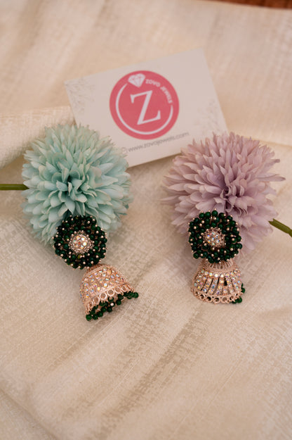 Dark Green Earring Set, Jhumki Earring