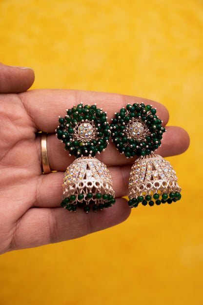 Dark Green Earring Set, Jhumki Earring