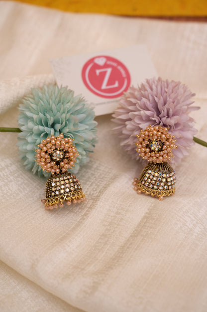 Peach Color Earring Set, Jhumki Earring