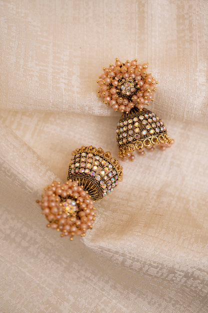 Peach Color Earring Set, Jhumki Earring