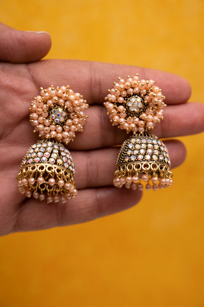 Peach Color Earring Set, Jhumki Earring