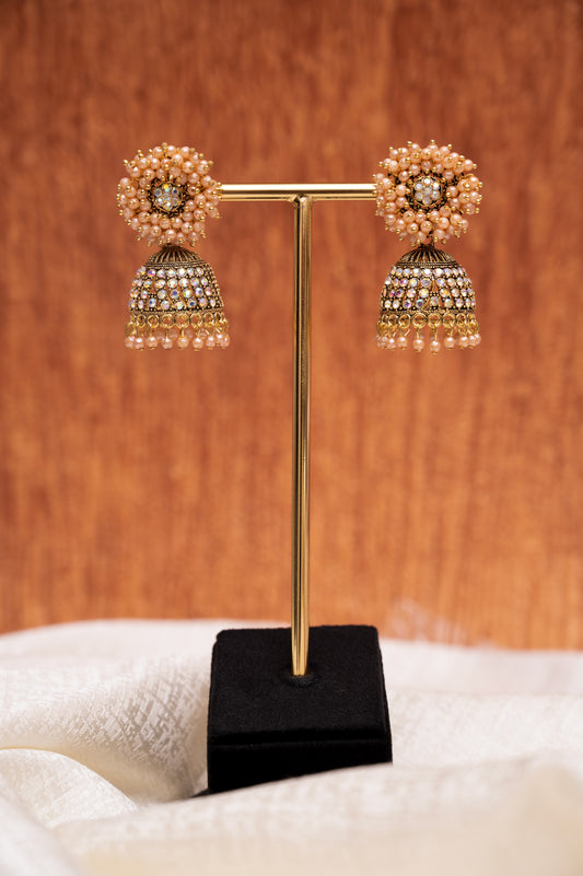 Peach Color Earring Set, Jhumki Earring