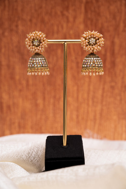 Peach Color Earring Set, Jhumki Earring