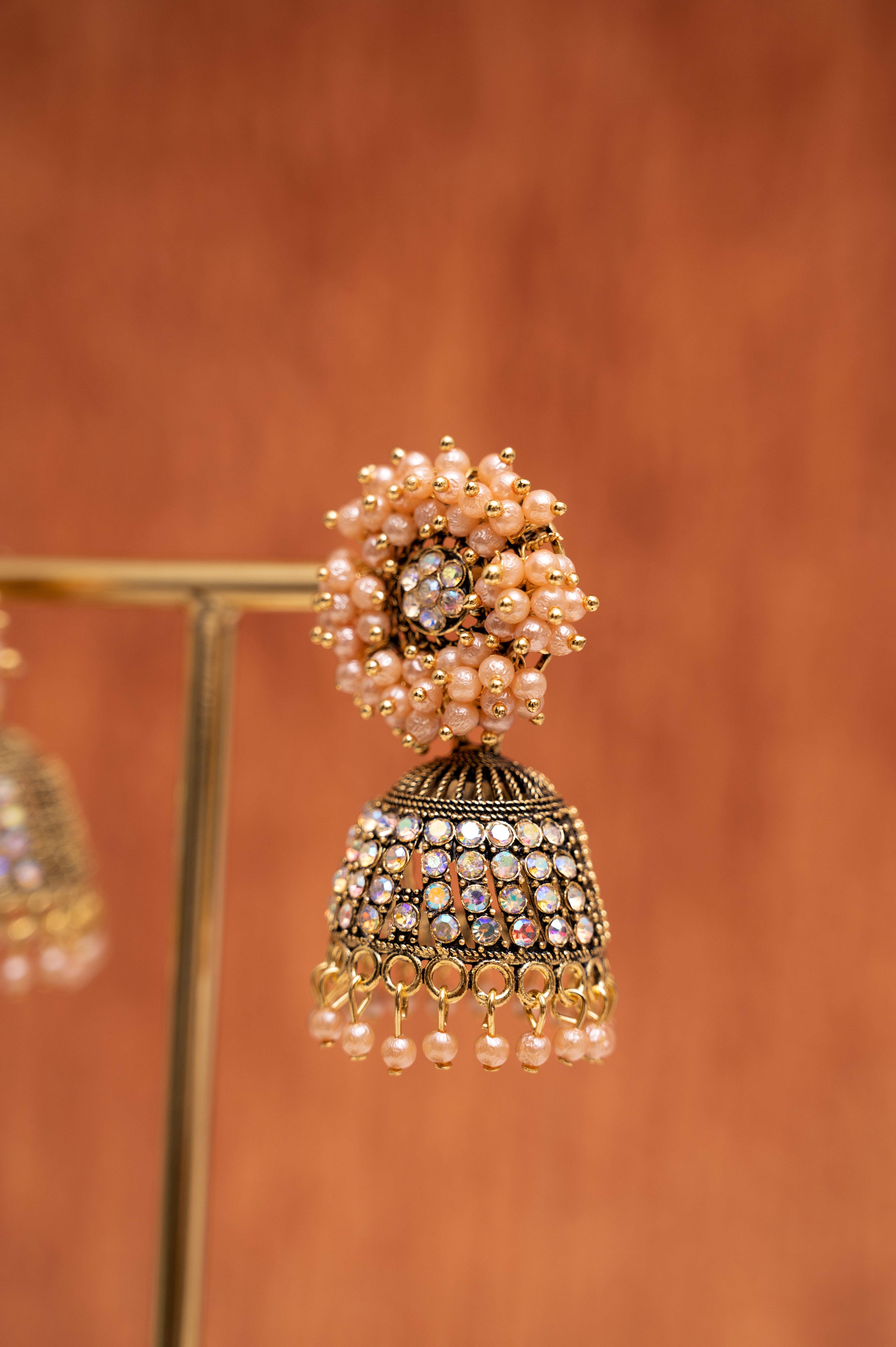 Peach Color Earring Set, Jhumki Earring
