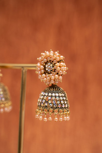 Peach Color Earring Set, Jhumki Earring