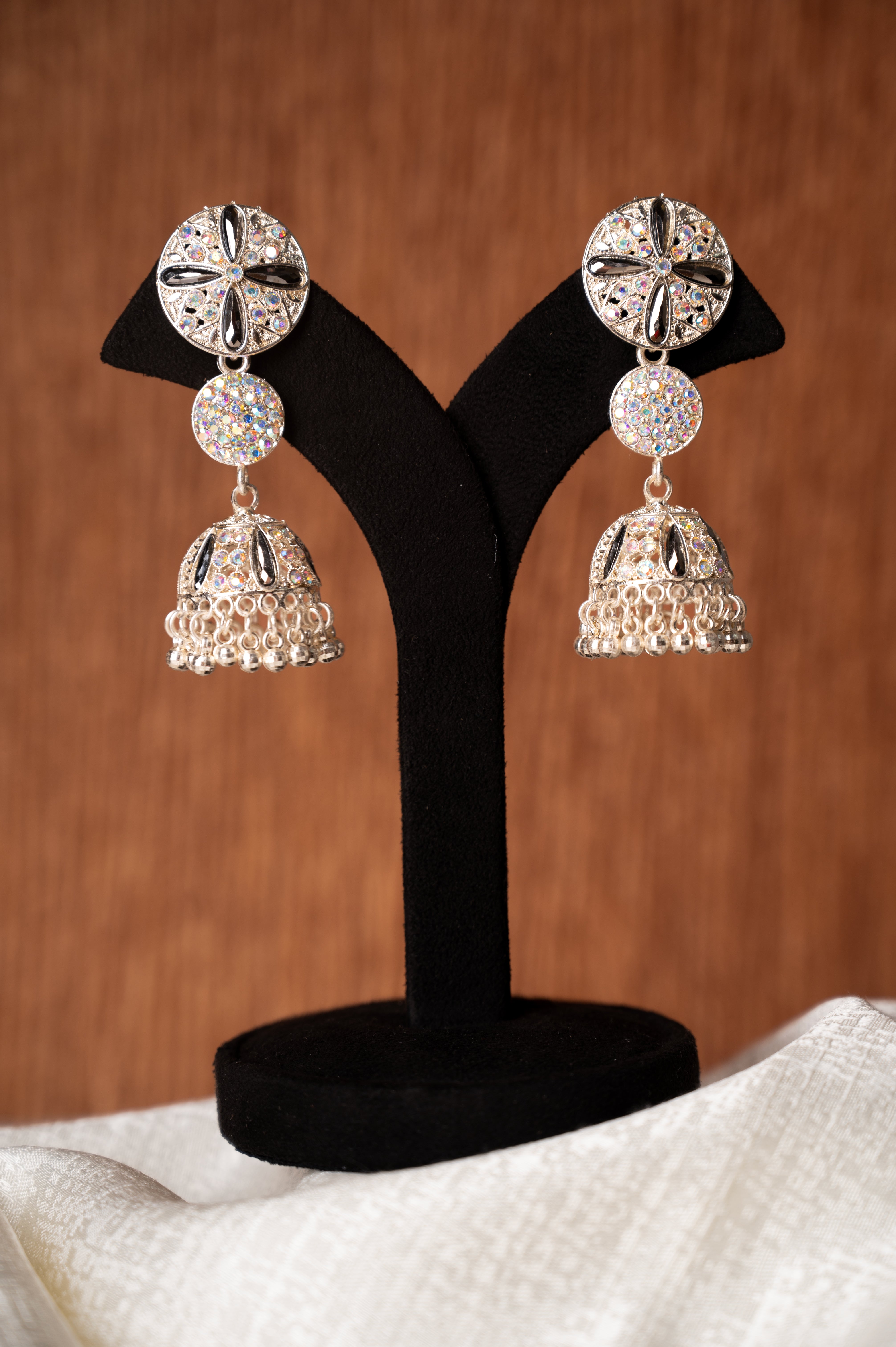 Black Enamel Finish Jhumki Earring Set