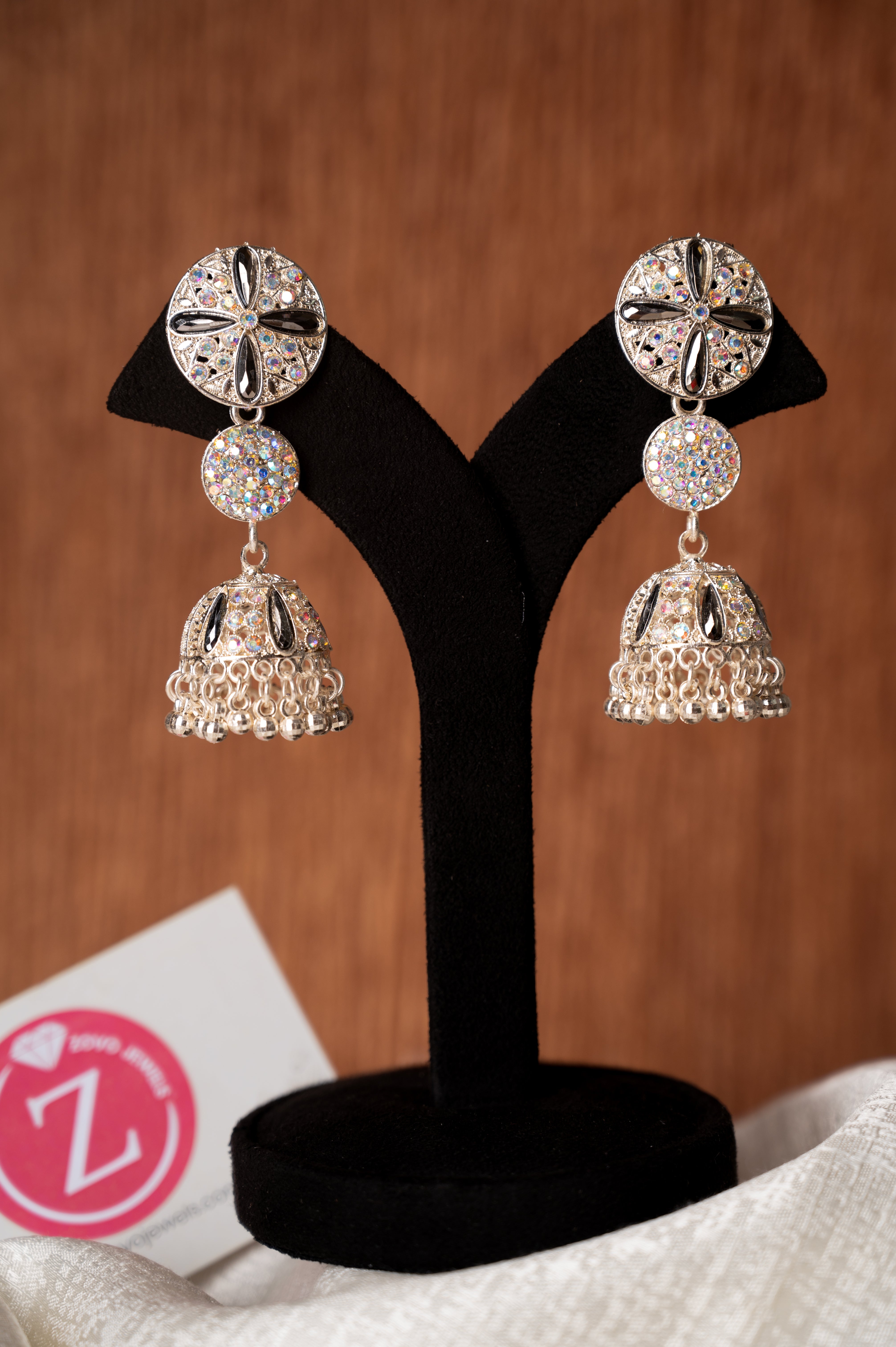 Black Enamel Finish Jhumki Earring Set