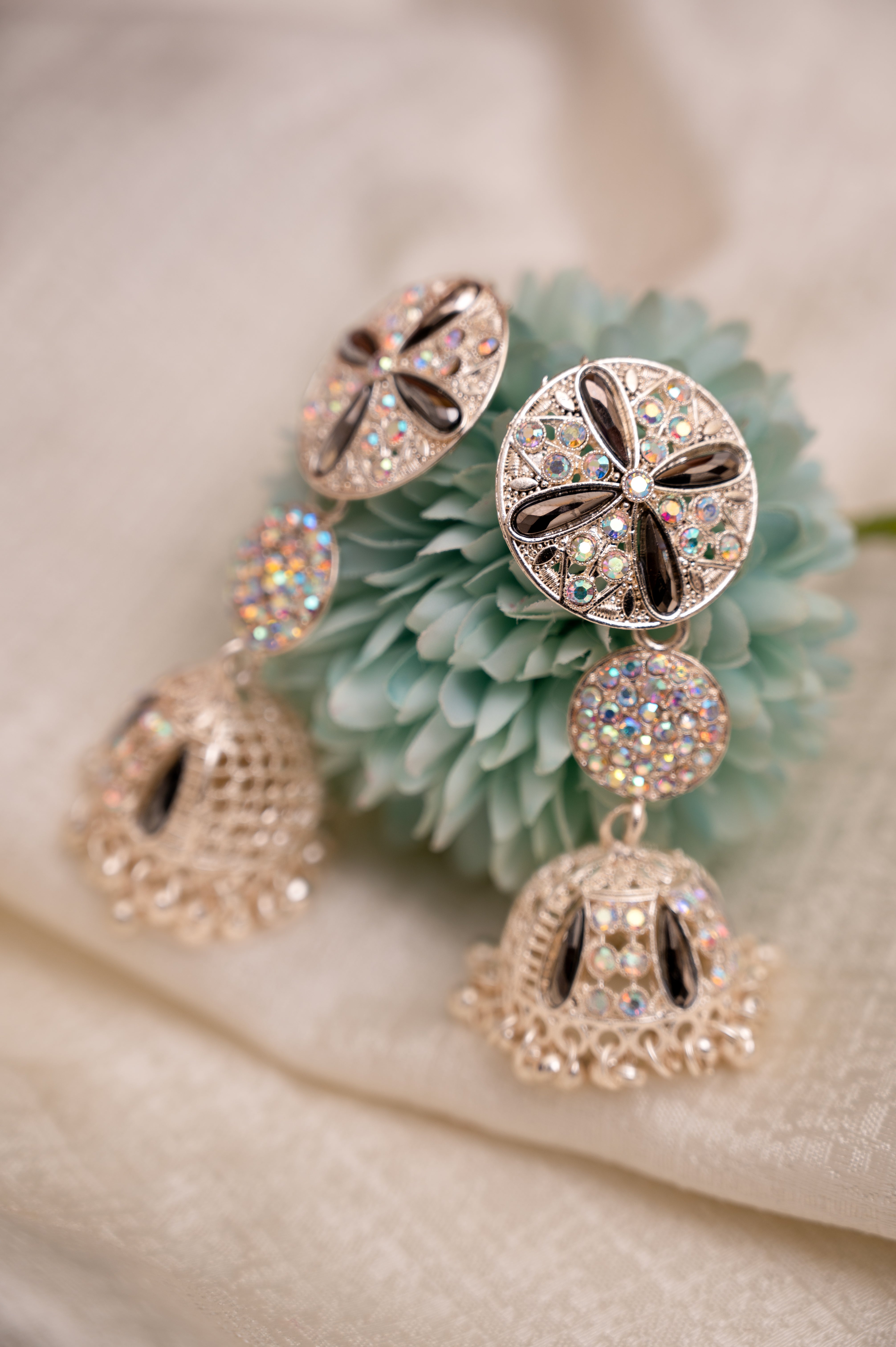 Black Enamel Finish Jhumki Earring Set