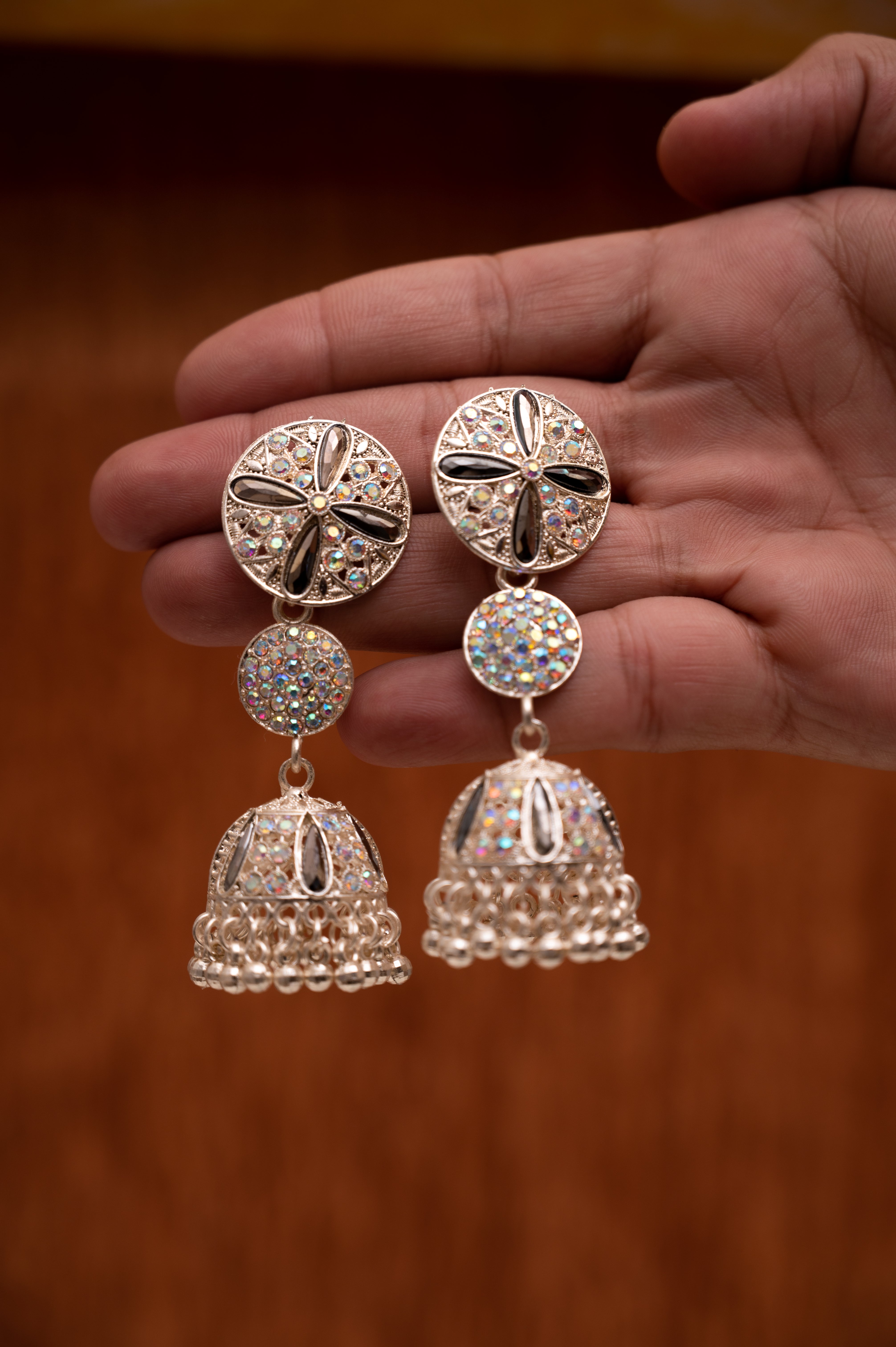 Black Enamel Finish Jhumki Earring Set