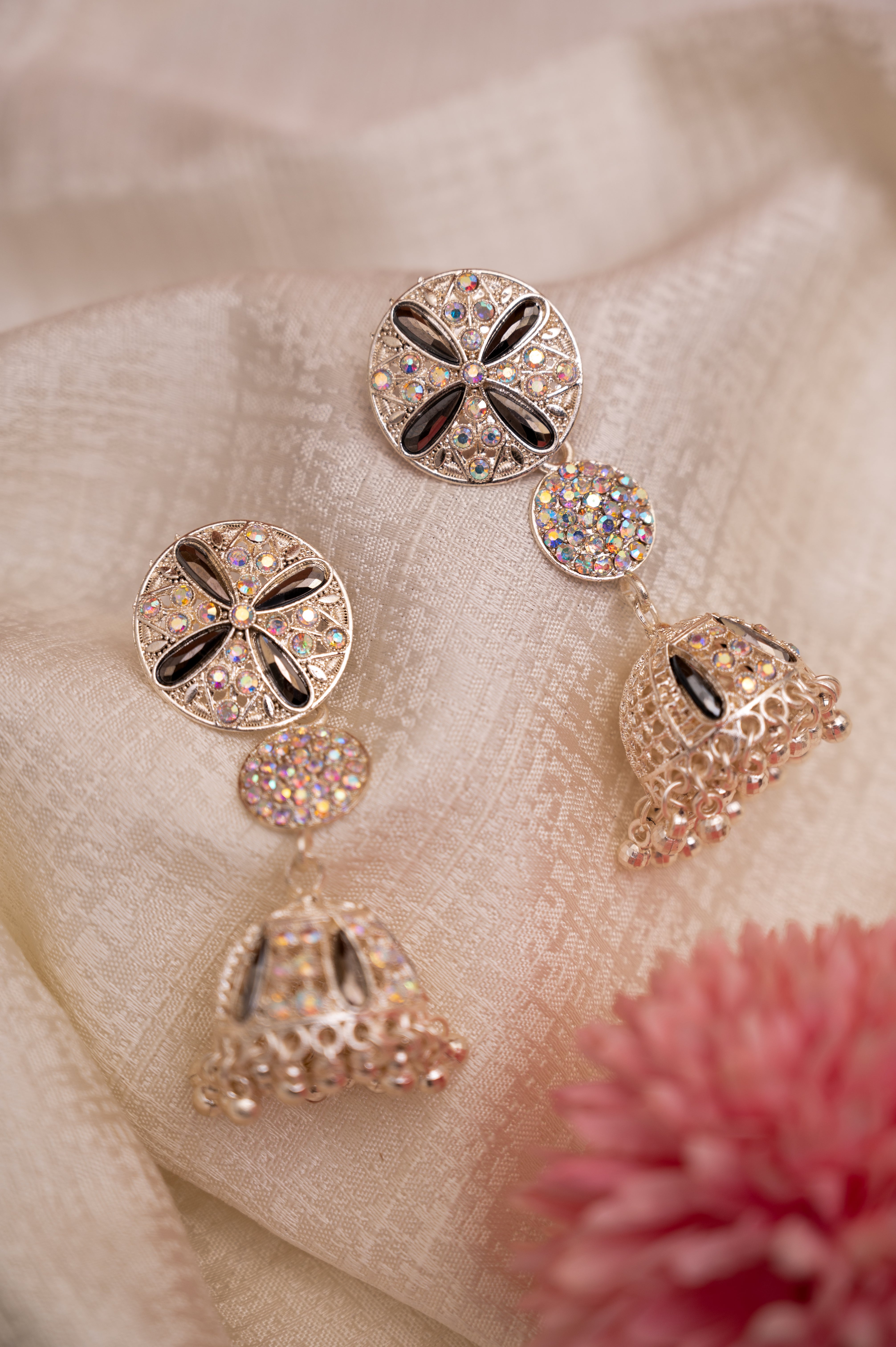 Black Enamel Finish Jhumki Earring Set