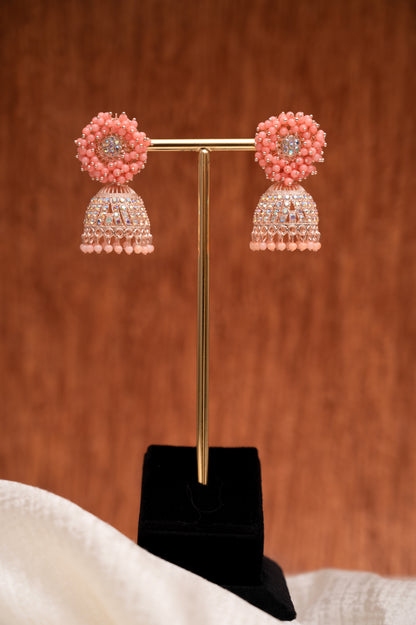 Peach Color Earring Set, Jhumki Earring