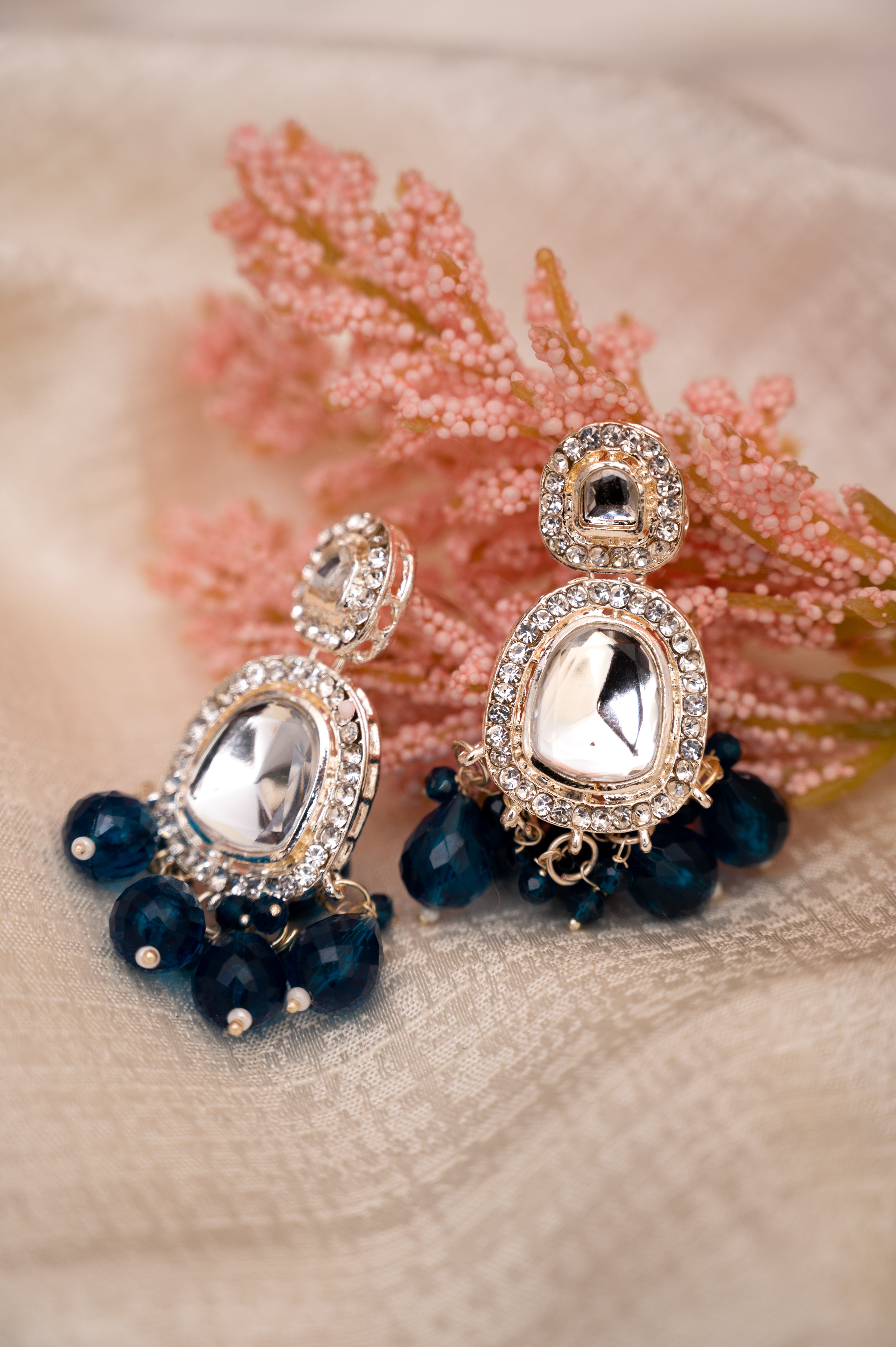 Dark Blue Brass Jhumki Earring, Drops & Danglers