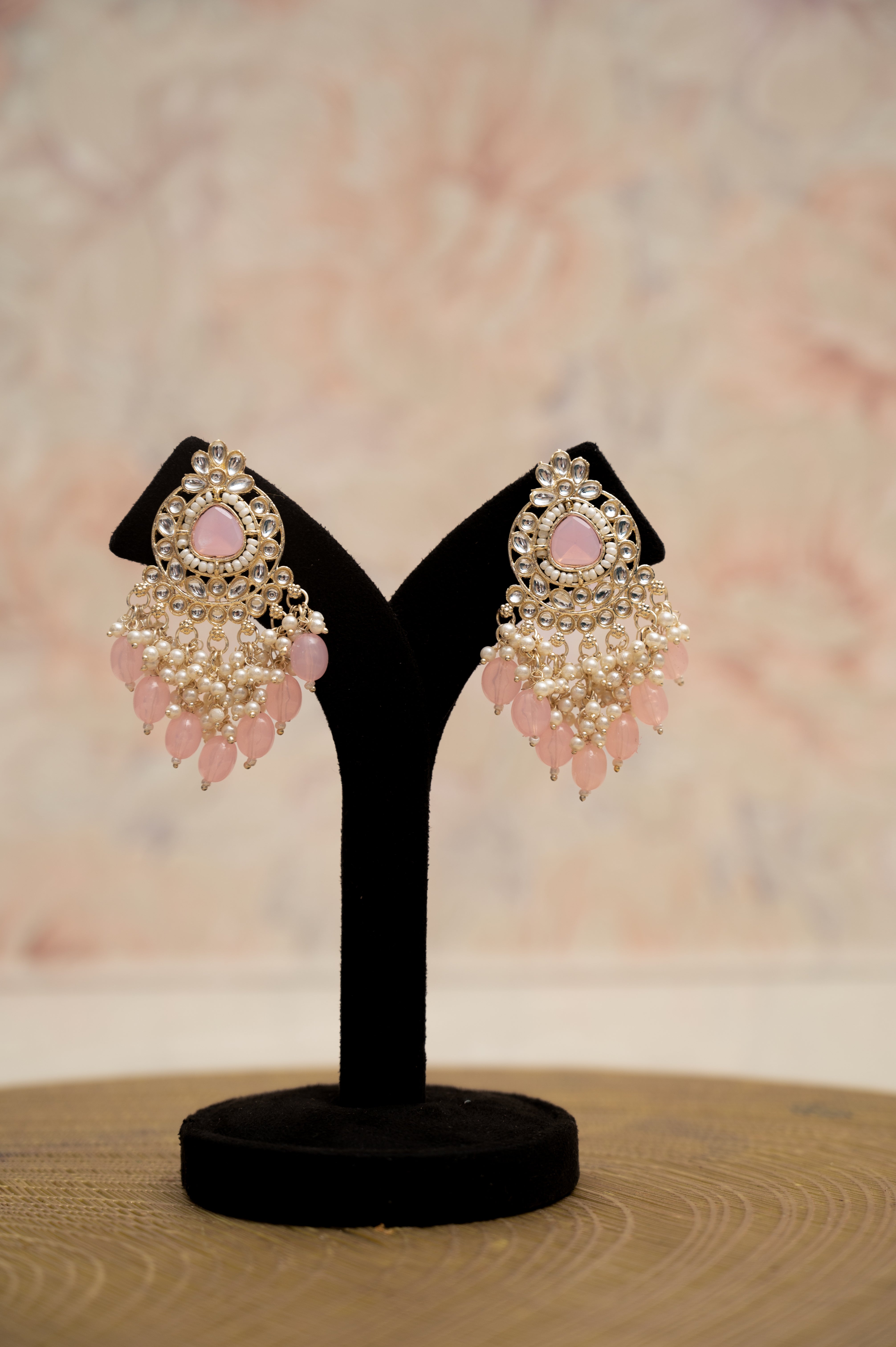 ELEGANT POLKI EARRINGS WITH DROP PEARLS Brass Earring Set, Jhumki Earring ZJ110-13 Pink