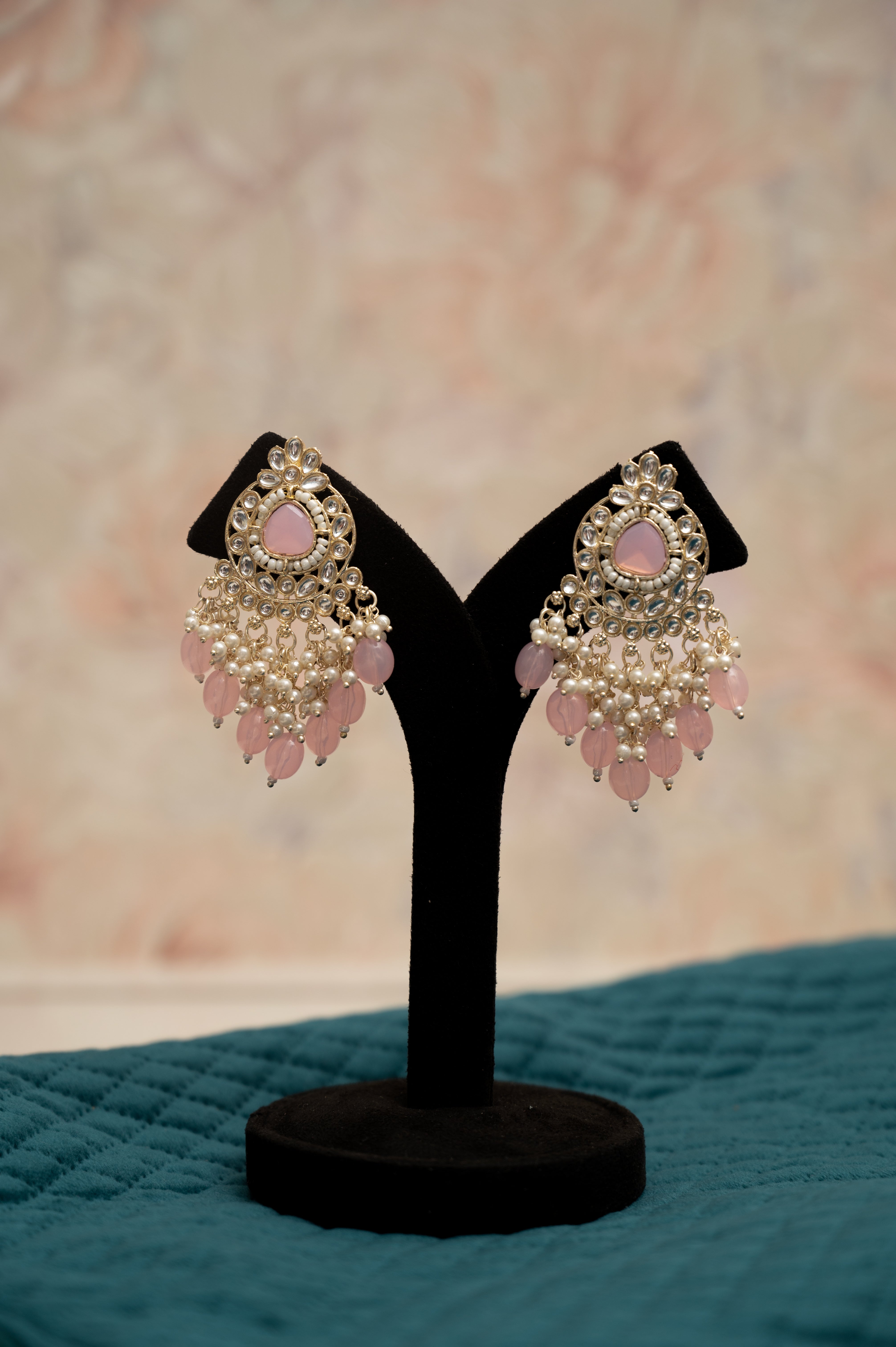 ELEGANT POLKI EARRINGS WITH DROP PEARLS Brass Earring Set, Jhumki Earring ZJ110-13 Pink