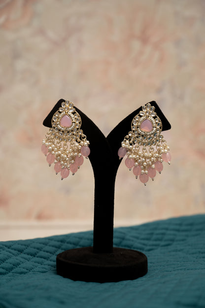 ELEGANT POLKI EARRINGS WITH DROP PEARLS Brass Earring Set, Jhumki Earring ZJ110-13 Pink