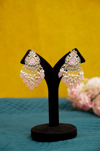 ELEGANT POLKI EARRINGS WITH DROP PEARLS Brass Earring Set, Jhumki Earring ZJ110-13 Pink