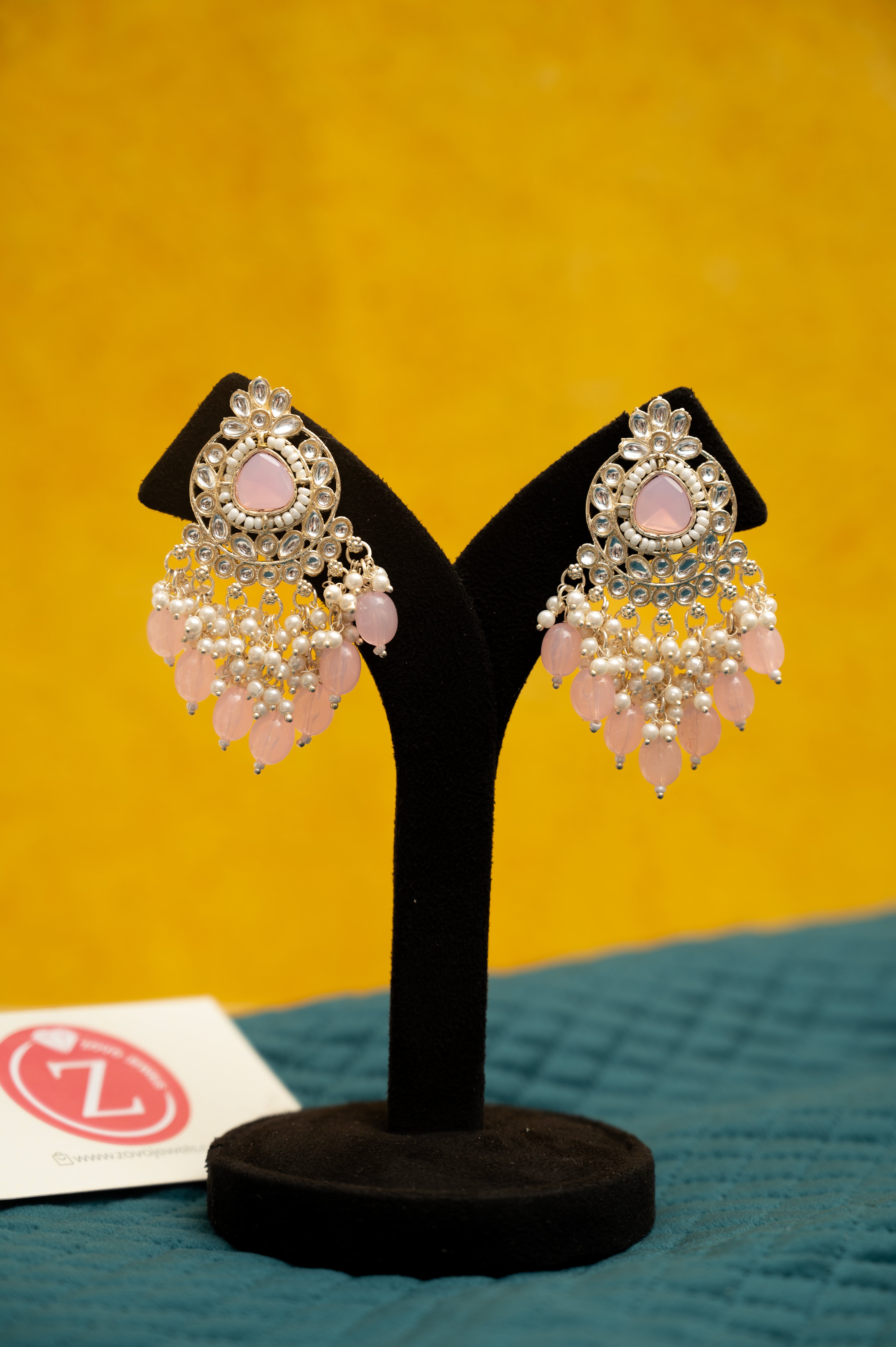 ELEGANT POLKI EARRINGS WITH DROP PEARLS Brass Earring Set, Jhumki Earring ZJ110-13 Silver