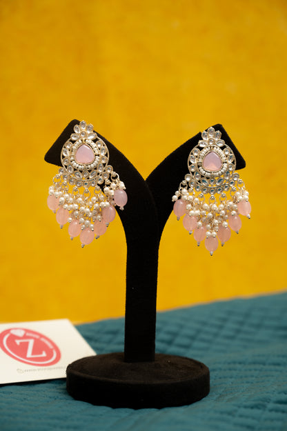 ELEGANT POLKI EARRINGS WITH DROP PEARLS Brass Earring Set, Jhumki Earring ZJ110-13 Silver