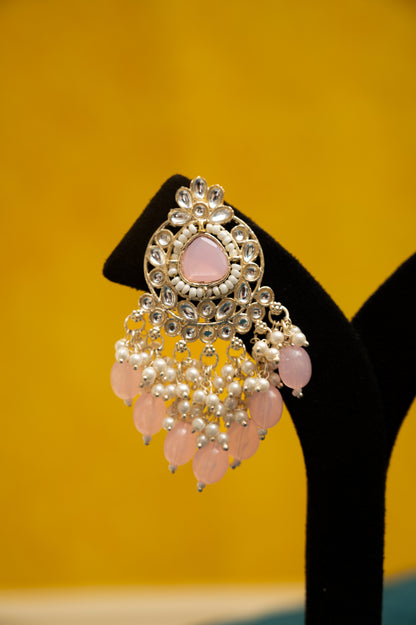ELEGANT POLKI EARRINGS WITH DROP PEARLS Brass Earring Set, Jhumki Earring ZJ110-13 Pink