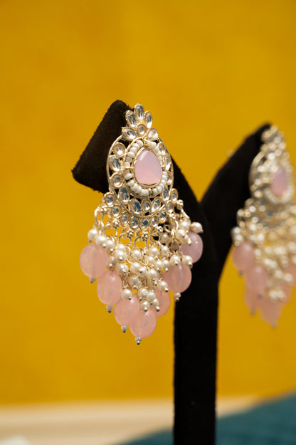 ELEGANT POLKI EARRINGS WITH DROP PEARLS Brass Earring Set, Jhumki Earring ZJ110-13 Pink