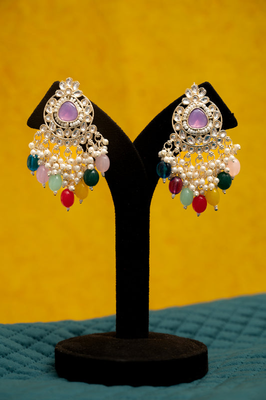 ELEGANT POLKI EARRINGS WITH DROP PEARLS Brass Earring Set, Jhumki Earring