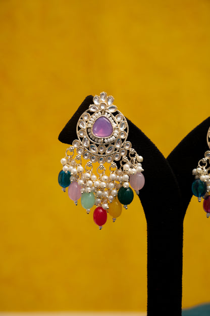 ELEGANT POLKI EARRINGS WITH DROP PEARLS Brass Earring Set, Jhumki Earring