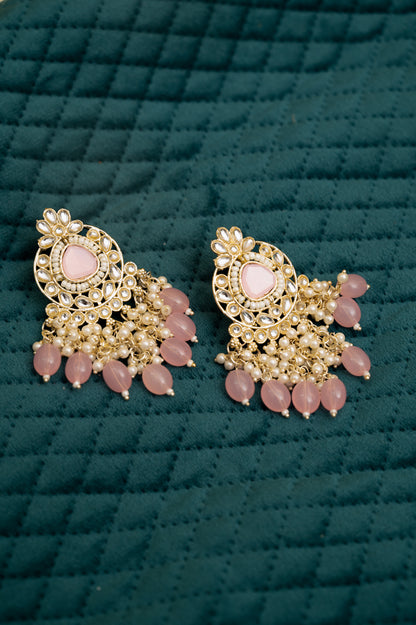 ELEGANT POLKI EARRINGS WITH DROP PEARLS Brass Earring Set, Jhumki Earring ZJ110-13 Pink