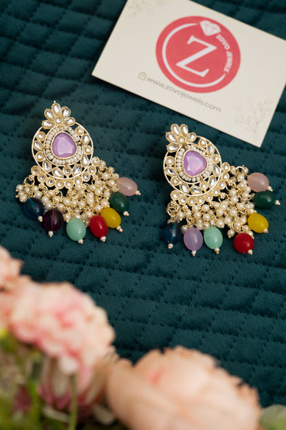 ELEGANT POLKI EARRINGS WITH DROP PEARLS Brass Earring Set, Jhumki Earring