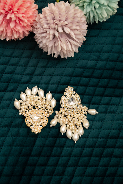 ELEGANT POLKI EARRINGS WITH DROP PEARLS Brass Earring Set, Jhumki Earring ZJ110-13 Silver