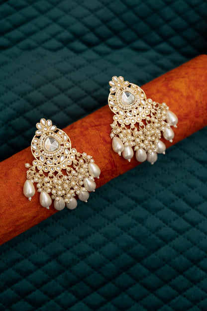 ELEGANT POLKI EARRINGS WITH DROP PEARLS Brass Earring Set, Jhumki Earring ZJ110-13 Silver