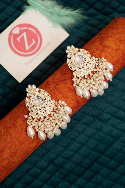ELEGANT POLKI EARRINGS WITH DROP PEARLS Brass Earring Set, Jhumki Earring ZJ110-13 Silver