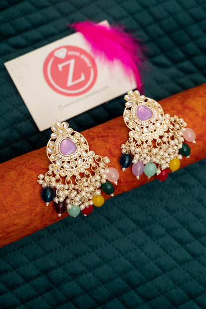 ELEGANT POLKI EARRINGS WITH DROP PEARLS Brass Earring Set, Jhumki Earring