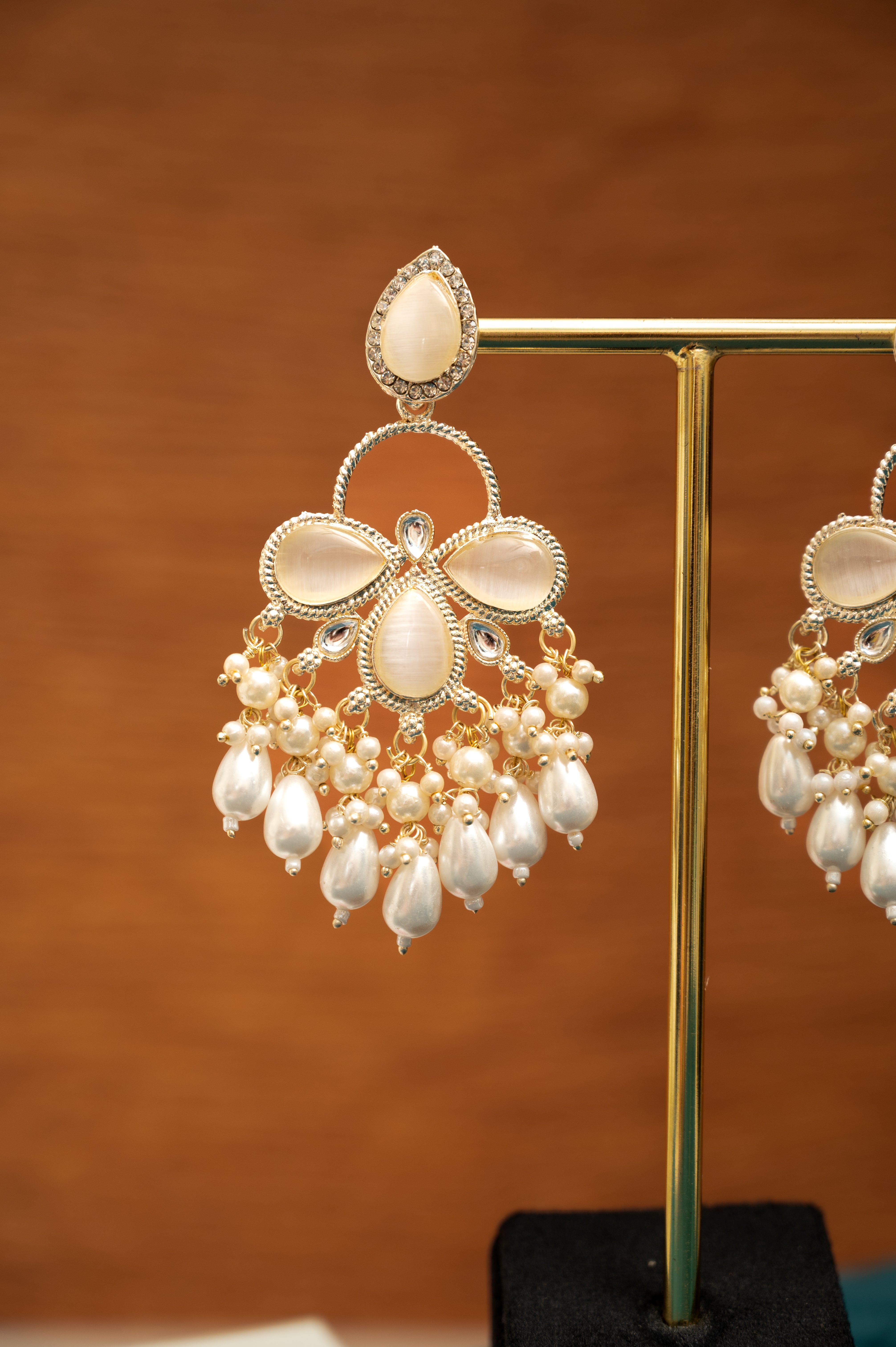 Moonstone Brass Jhumki Earring, Earring Set ZJ110-12